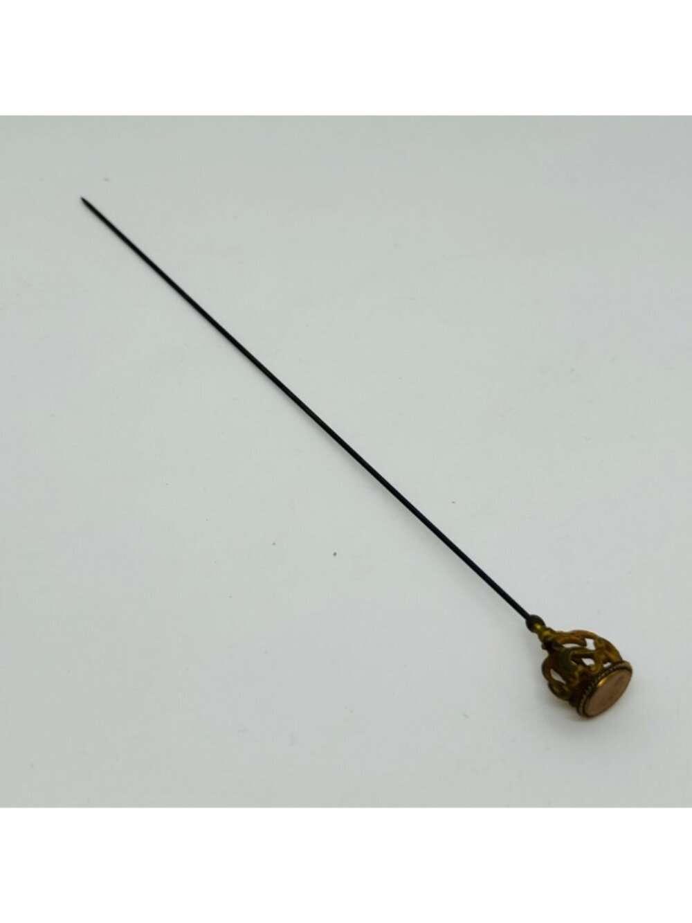 Edwardian Hatpin Ornate Filigree Openwork Scroll Brass Gold Tone Antique - Picture 2 of 8
